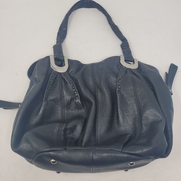 B Makowsky Black Pebbled Leather Hobo Shoulder Bag Purse Medium Large Bohemian - Picture 1 of 13